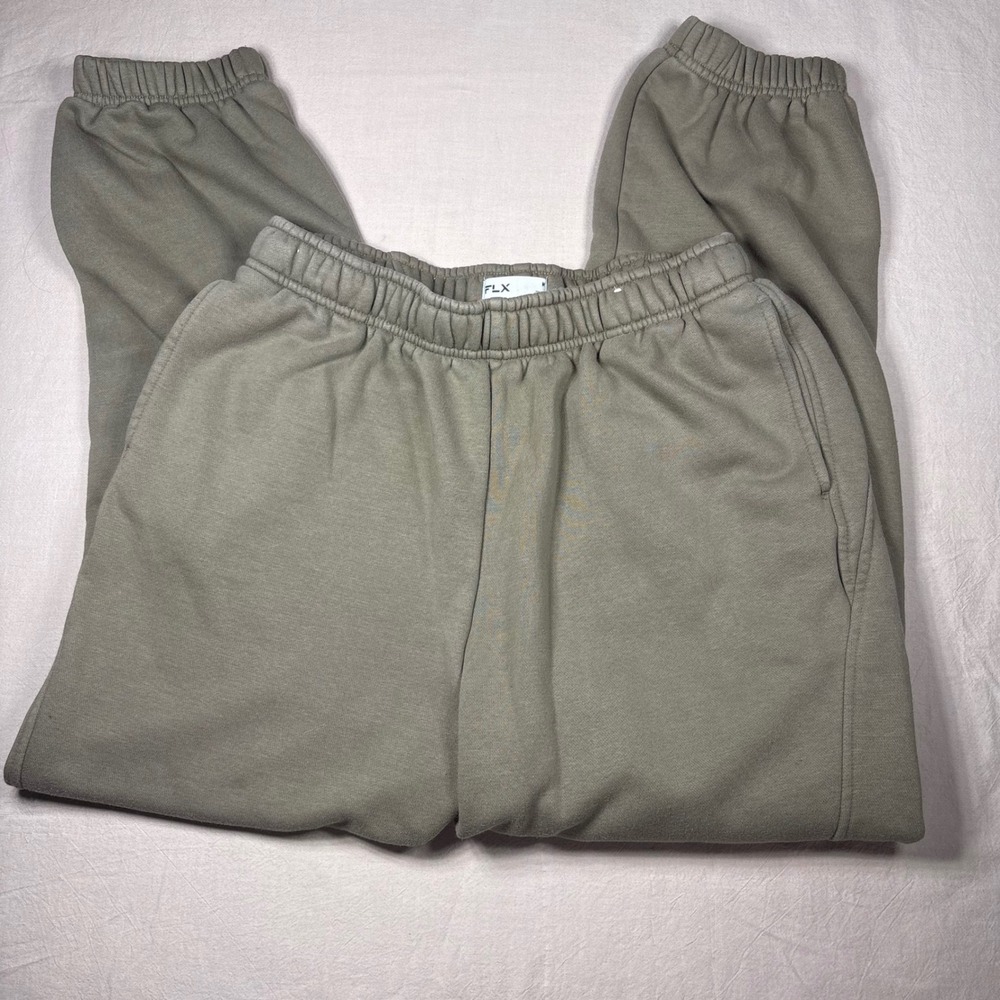 FLX Womens Olive Green Fleece Jogger Sweatpants High Waisted Size Medium - Picture 3 of 7